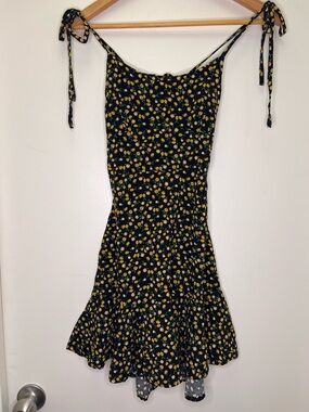 Lemon Print Tie Strap Mini Dress Small Open Back Summer Dress Cottagecore